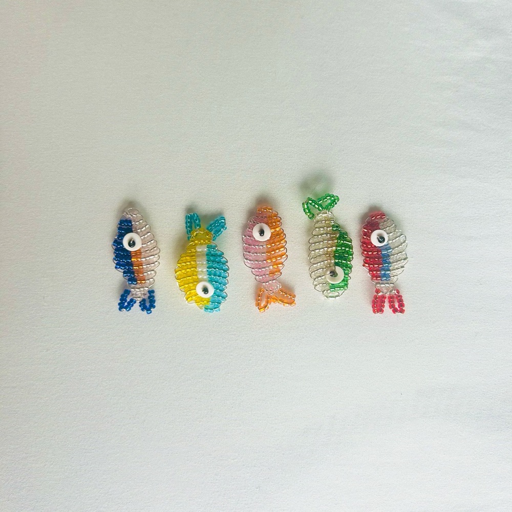 Handmade beaded fish with keychain bag charm